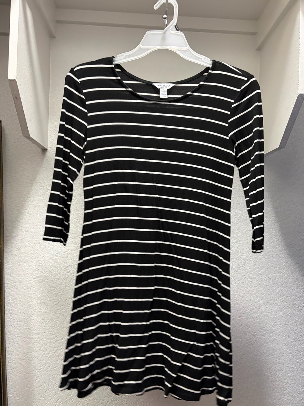 Arizona Jean Company Black and White Striped Long Sleeve Dress